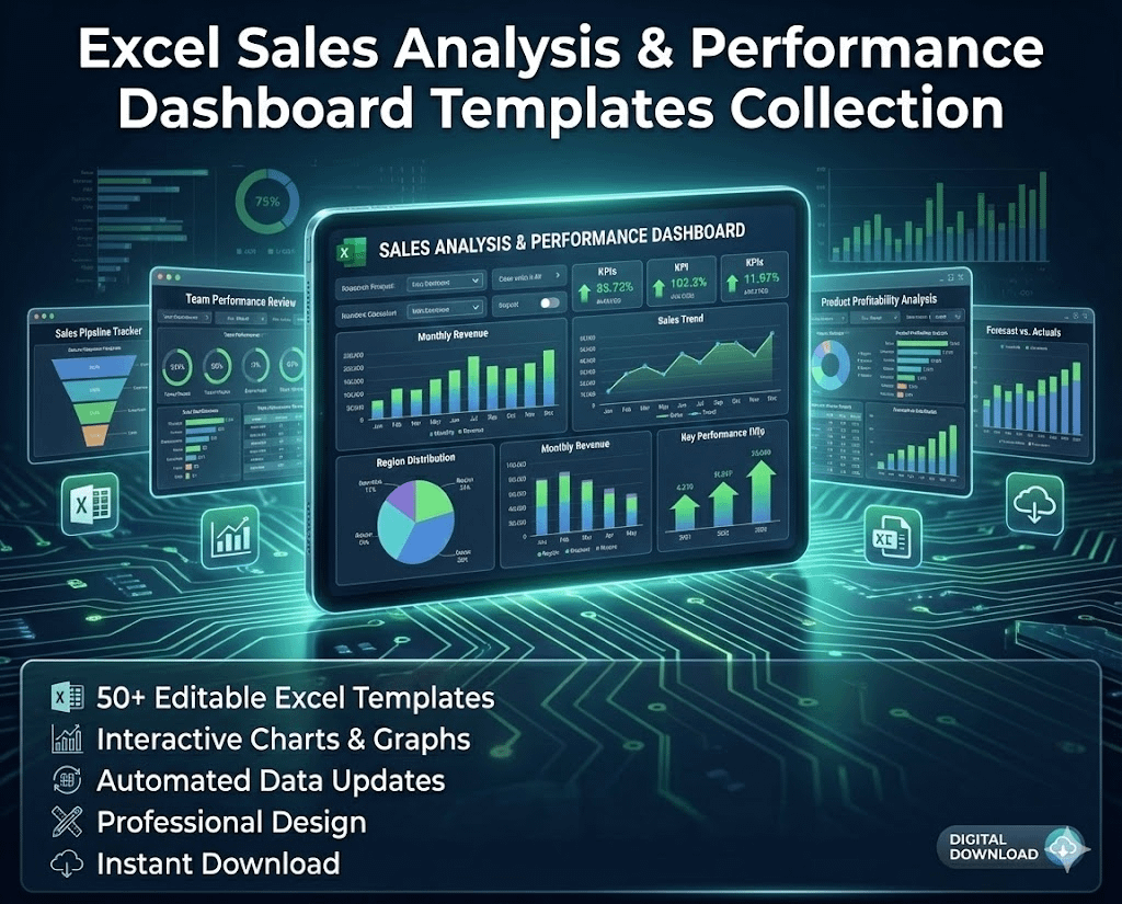 Excel Sales Analysis & Performance Dashboard Templates Collection ...