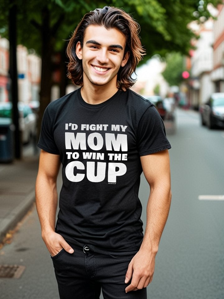 Funny Hockey T-Shirt - I'd Fight my Mom to Win the Cup - Beer League Hockey Shirt for Men - Gift for Hockey Players Who'd Do Anything to Win product image (2)