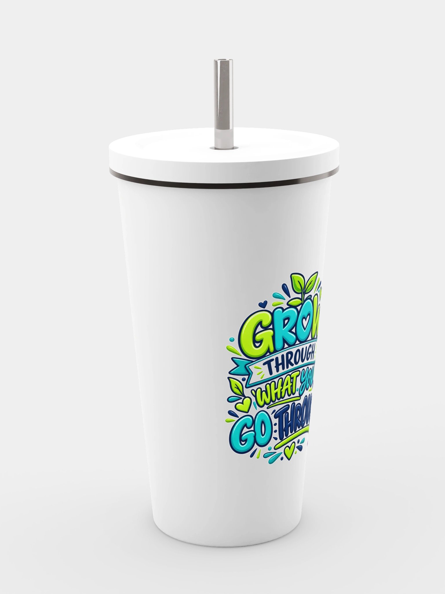 Stainless Steel Insulated Inspirational Tumbler with a Straw - Grow Through What You Go Through. product image (4)
