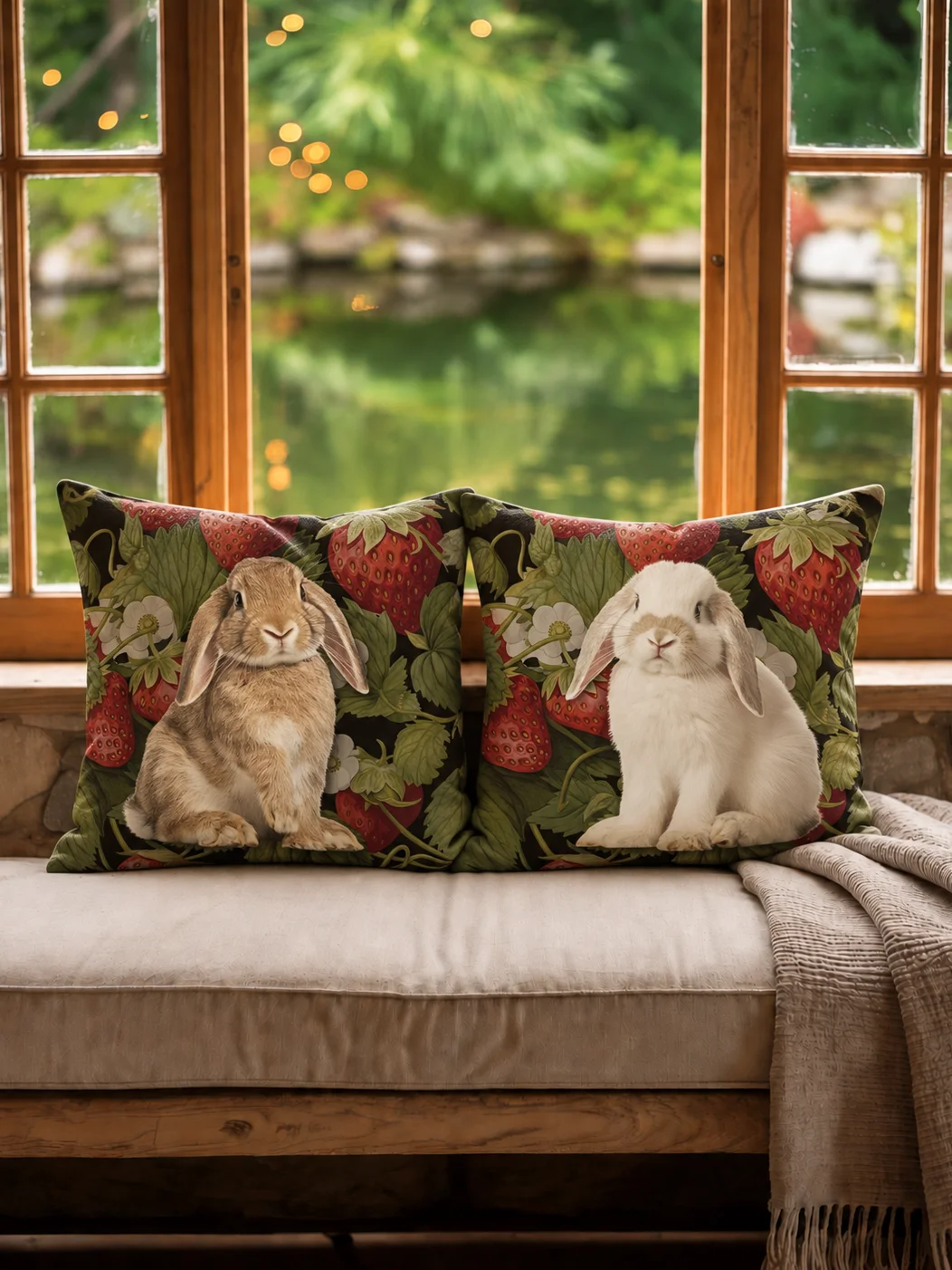 Bunnies & Strawberry Vines Pillow product image (1)