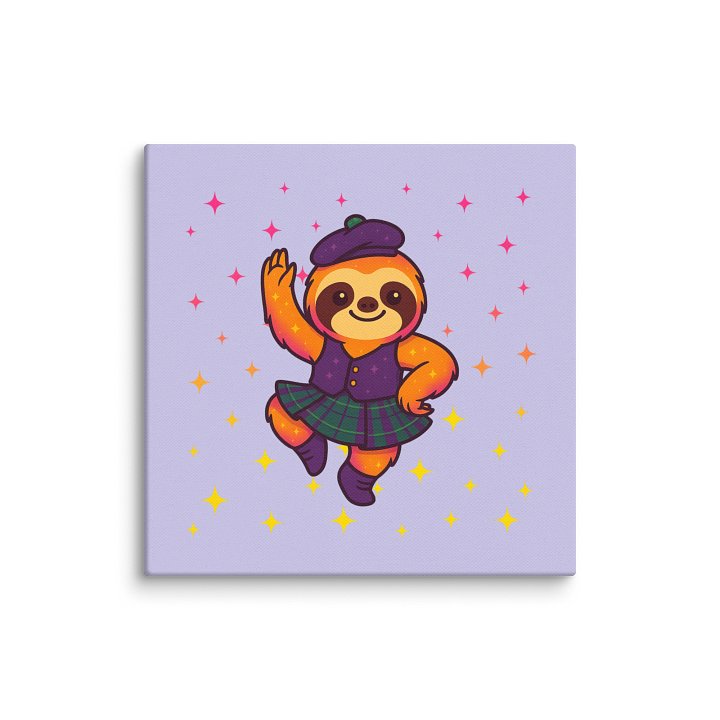 Highland Dance Sloth Mini Canvas – Cute Scottish Sloth Wall Art for Dancers, Teachers, Recital Decor & Mini Sparkly Sloth Fans – 6x6" product image (1)
