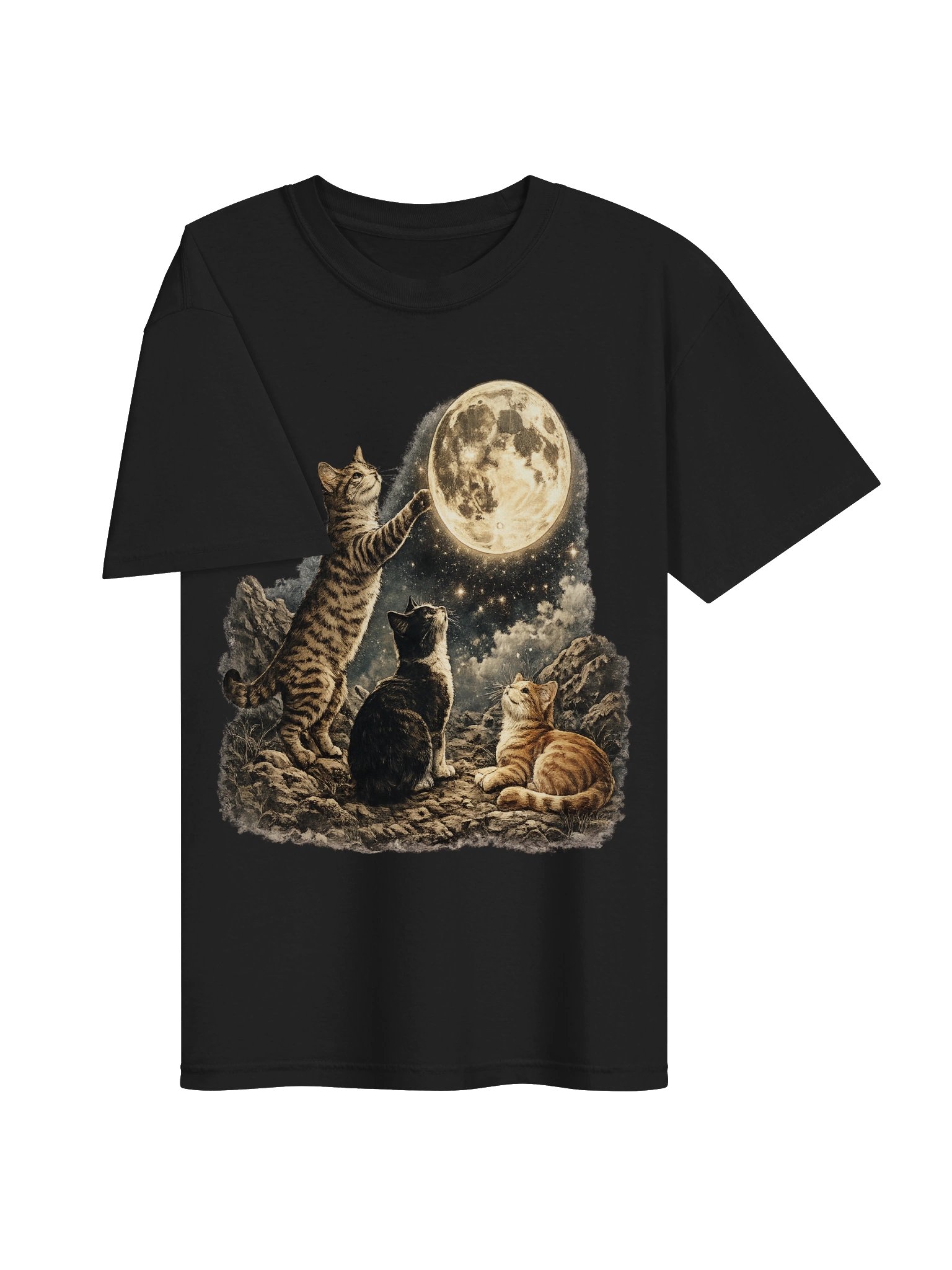 Moonlit Cats Graphic Tee | Celestial Full Moon Vintage Shirt product image (3)