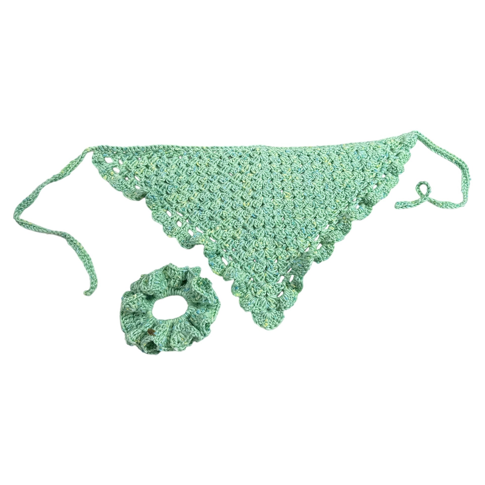 Handmade Crochet Bandana Green with Fleckers and Scrunchie product image (1)