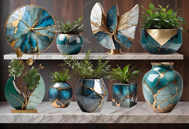 Kintsugi set 20 object scene creator, ambiance spa, zen, garden, wedding product image (1)