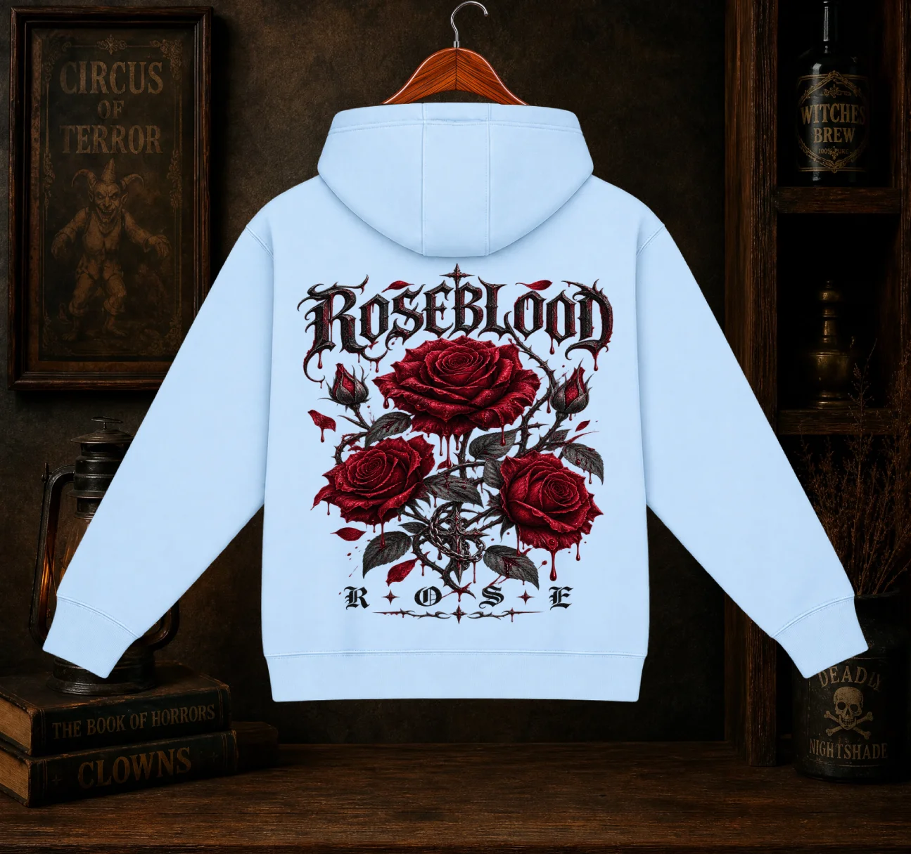 Roseblood Gothic Graphic Hoodie | Crimson Rose Double-Sided Streetwear product image (1)