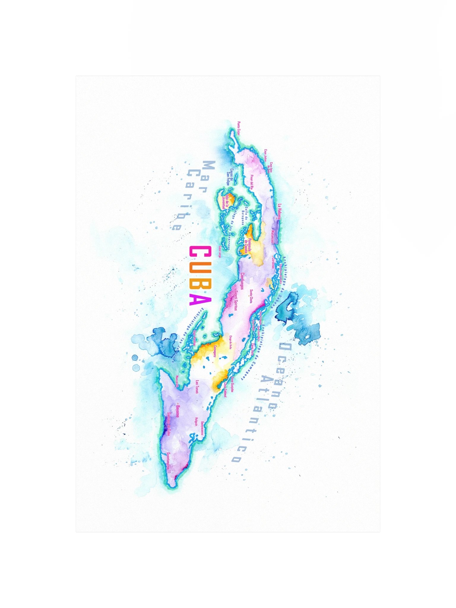 Cuba Watercolor Map Print product image (1)