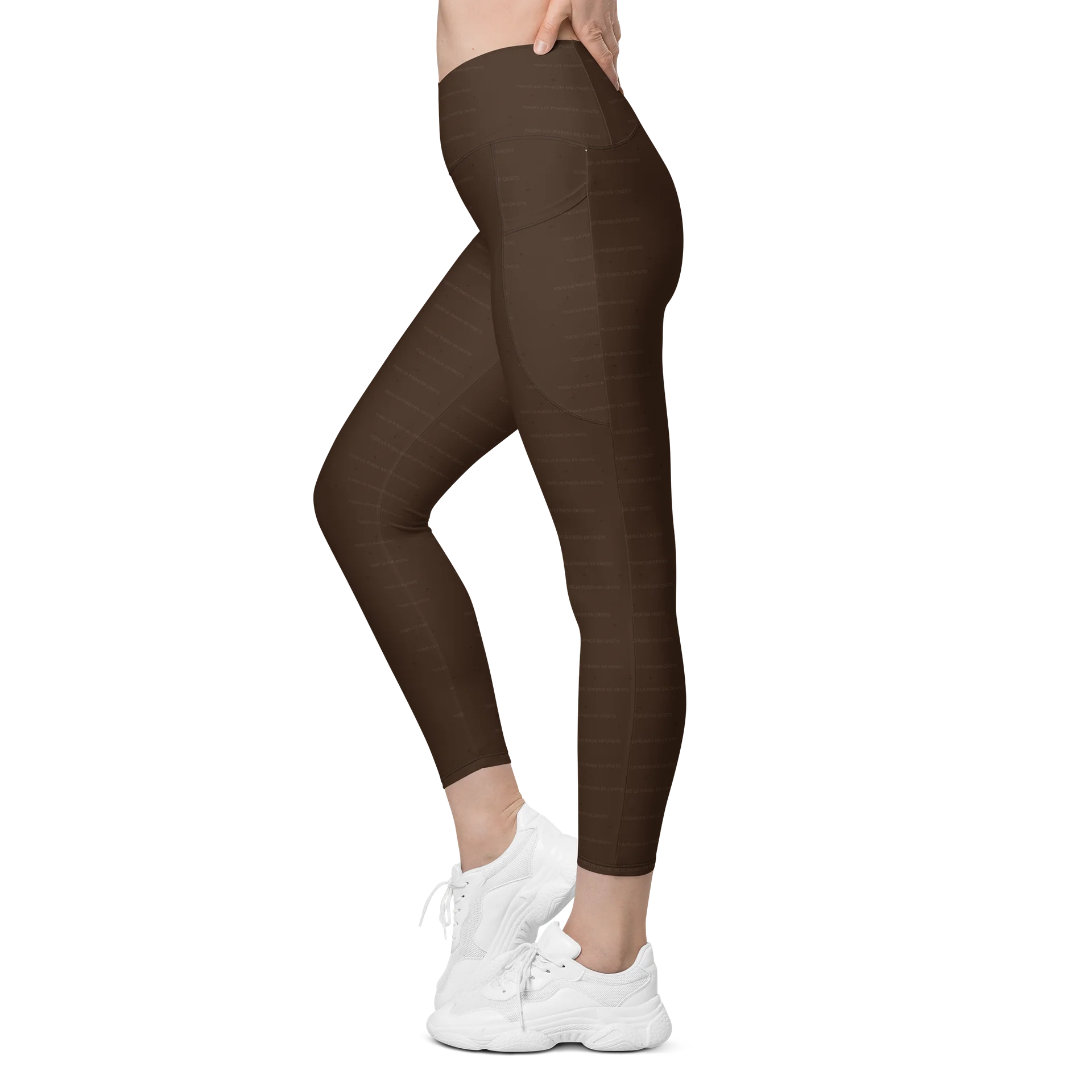 Crossover Leggings with Pockets — Women Who Lift (Chocolate) product image (4)