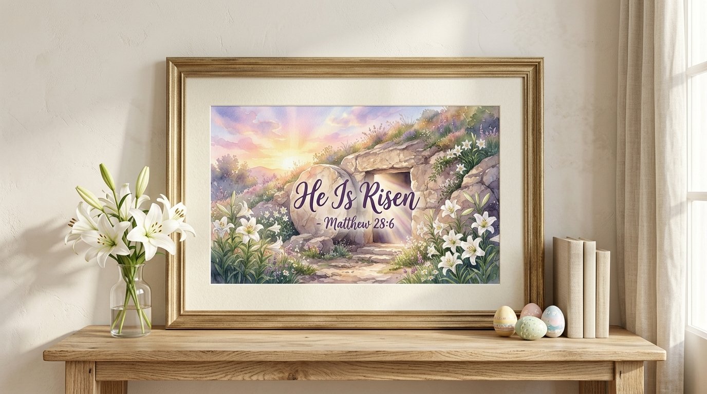He Is Risen Matthew 28:6 Easter Christian Wall Art Home Decor Canvas product image (2)