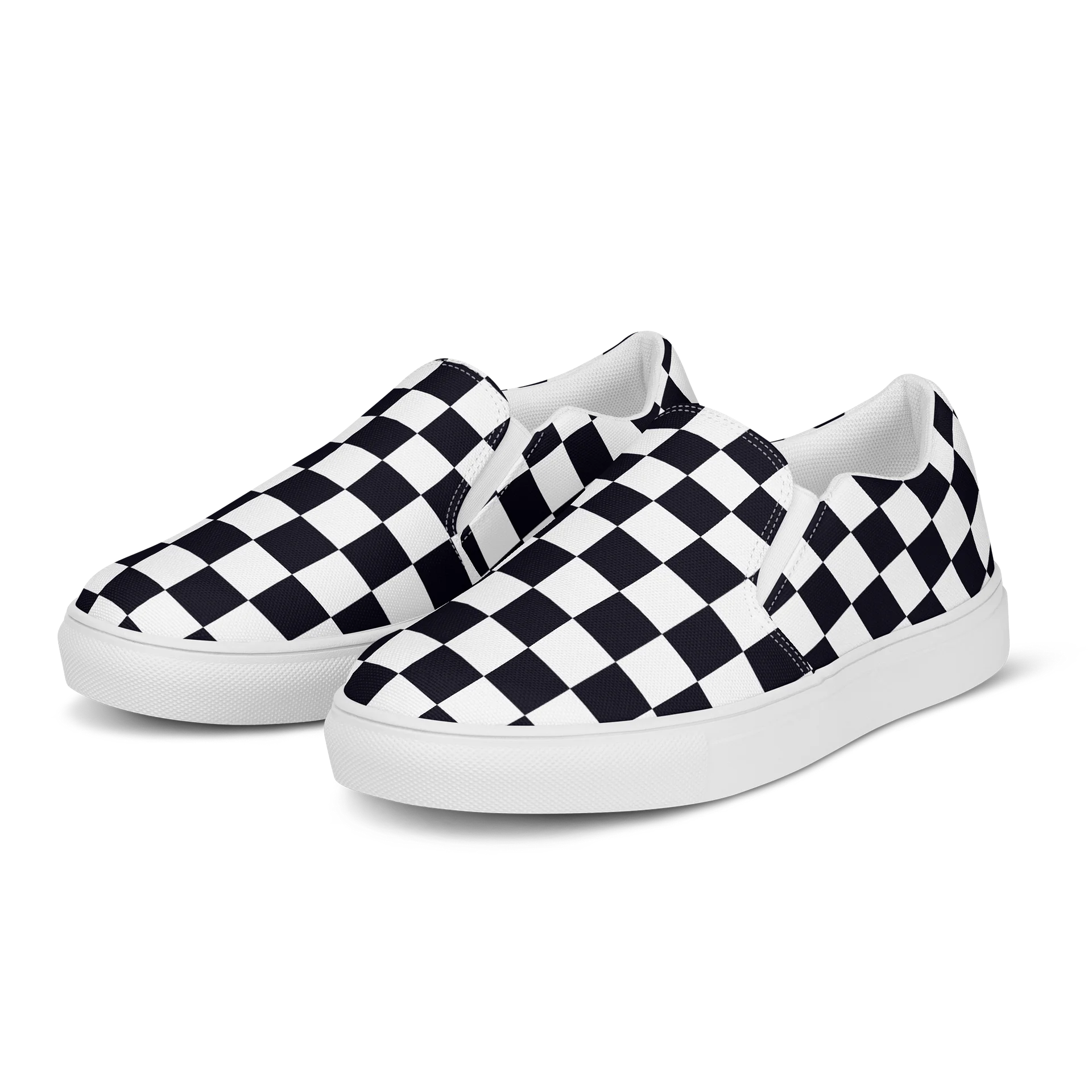 Black and White Chessboard Asymmetrical Women's Slip-On Canvas Shoes product image (3)