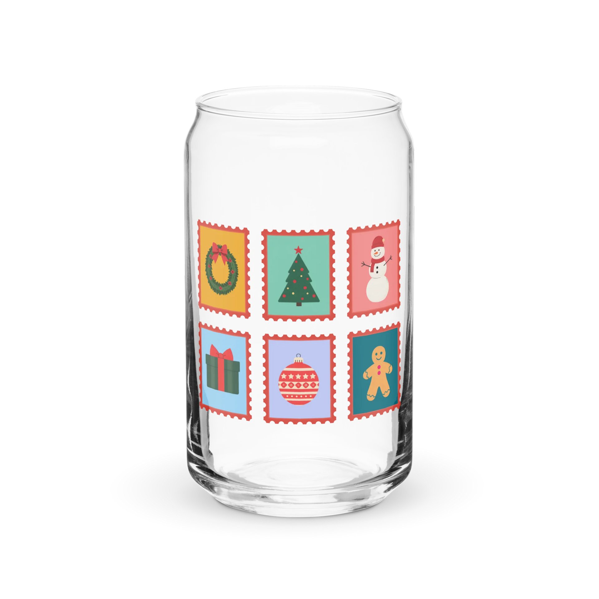 Christmas Stamps Can-Shaped Glass, Christmas iced coffee glass product image (1)