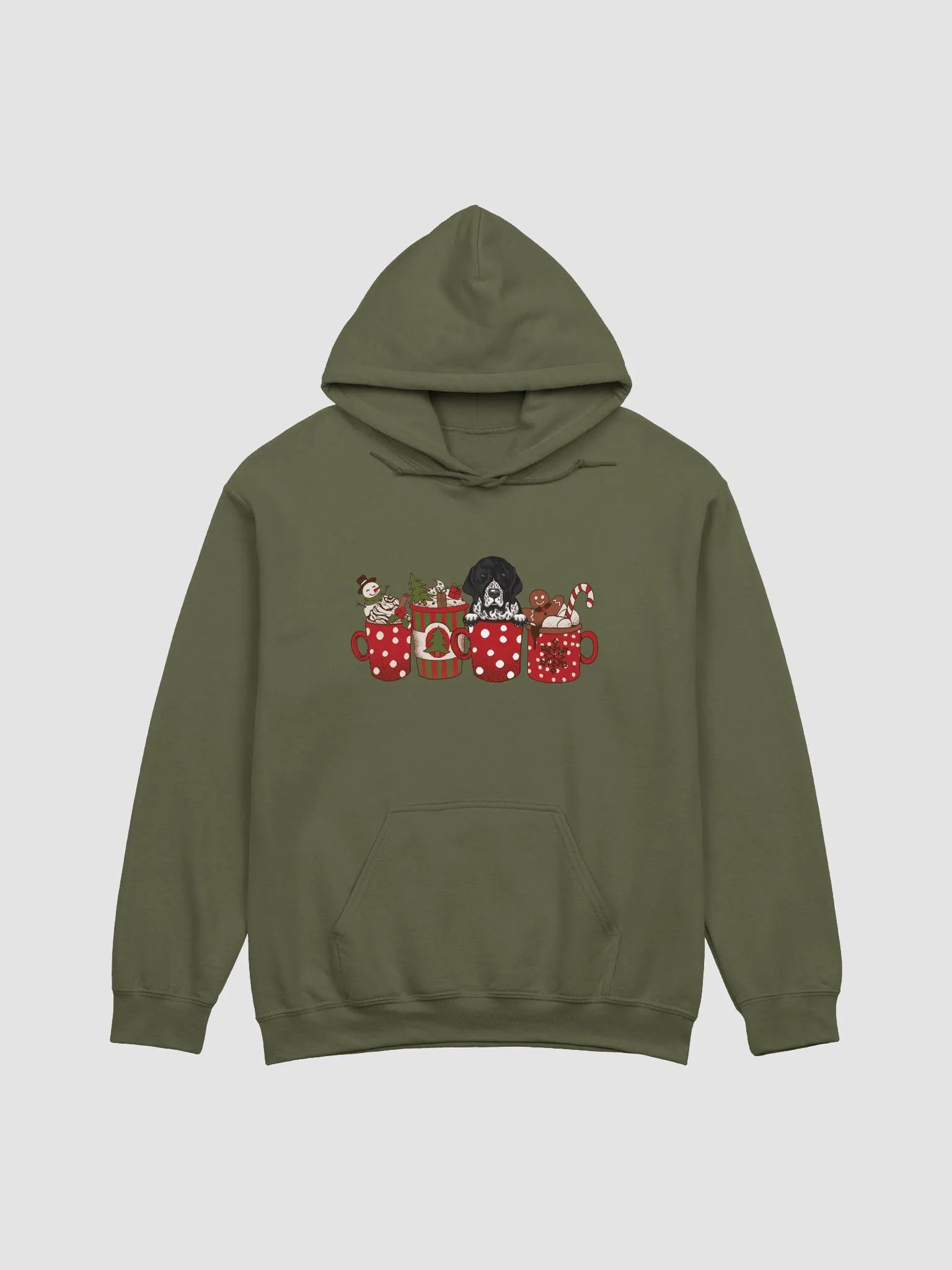 Cute German Shorthaired Pointer(Black Roan) in a Christmas Cup Hooded Sweatshirt | Funny Christmas Pup in a Cup product image (14)