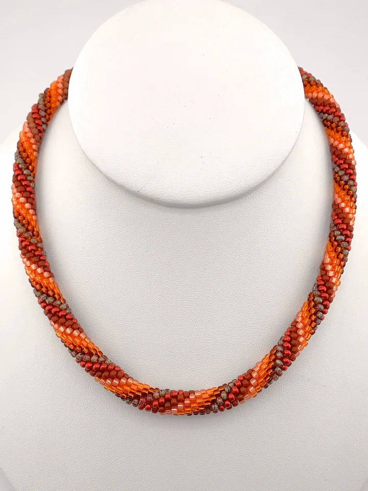 Orange and Red Bead Crochet Spiral Necklace product image (1)