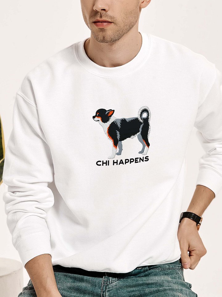 Chi Happens Sweatshirt (Embroidered) of a Chihuahua(Tricolor) product image (2)