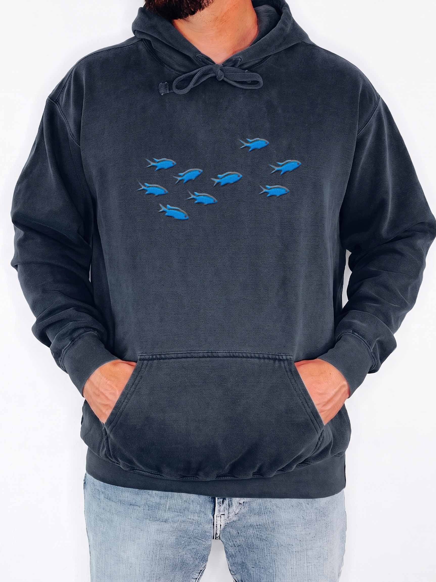 A School of Blue Chromis Embroidered Premium Hoodie | Saltwater Reef Aquarium Fish & Marine Life Apparel product image (2)