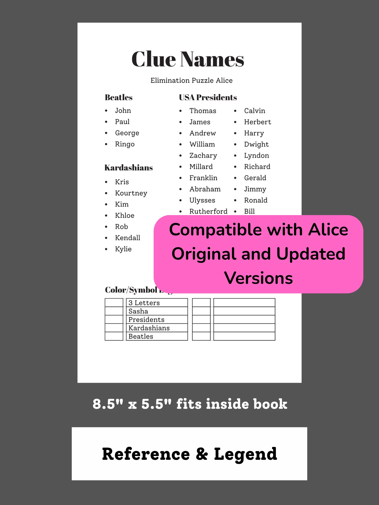 Printable Alice Clue Tracker and Quick Reference PDF File product image (2)