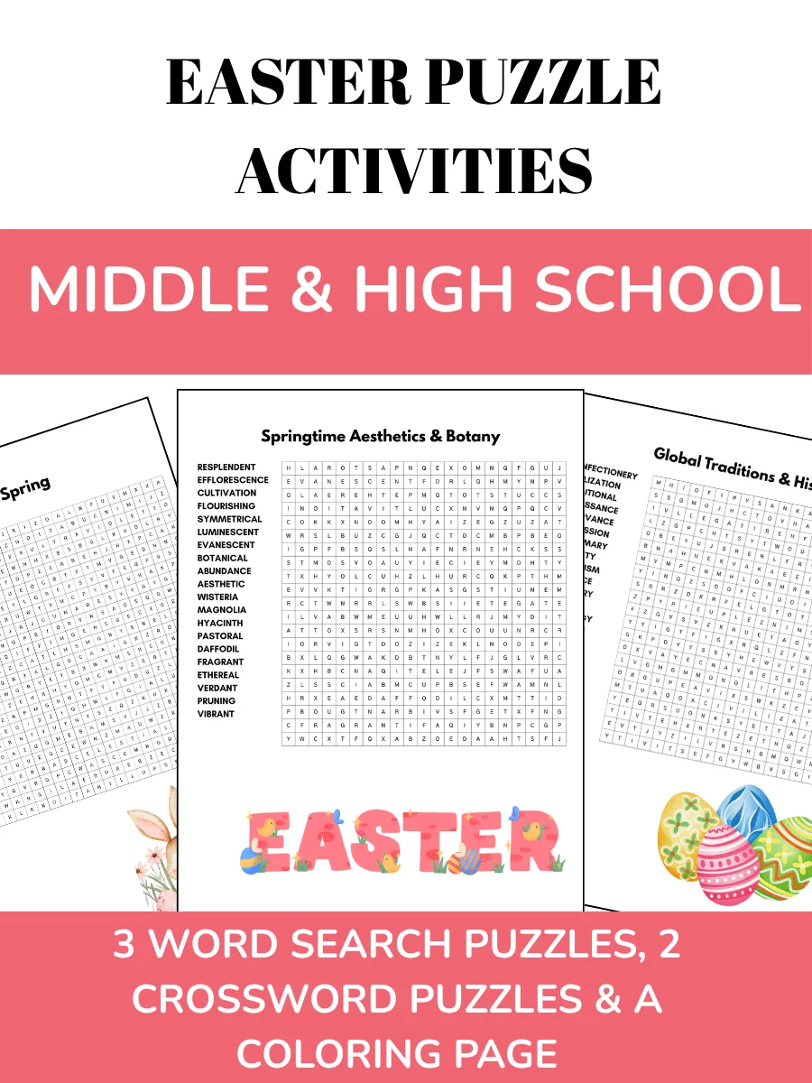 Easter Puzzle Activities Wordsearch Crossword Middle High School 6th 7th 8th 9th 10th Grade product image (1)