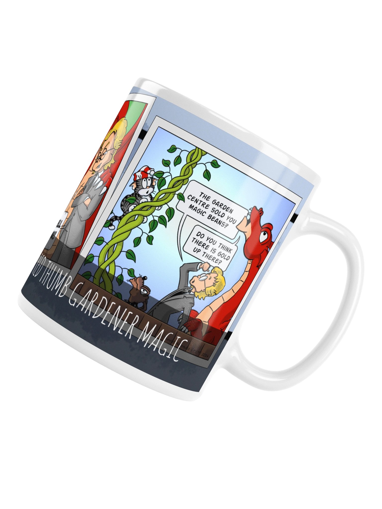 Resident Dragon Comic Red Thumb Gardener Three-Panel Mug product image (6)