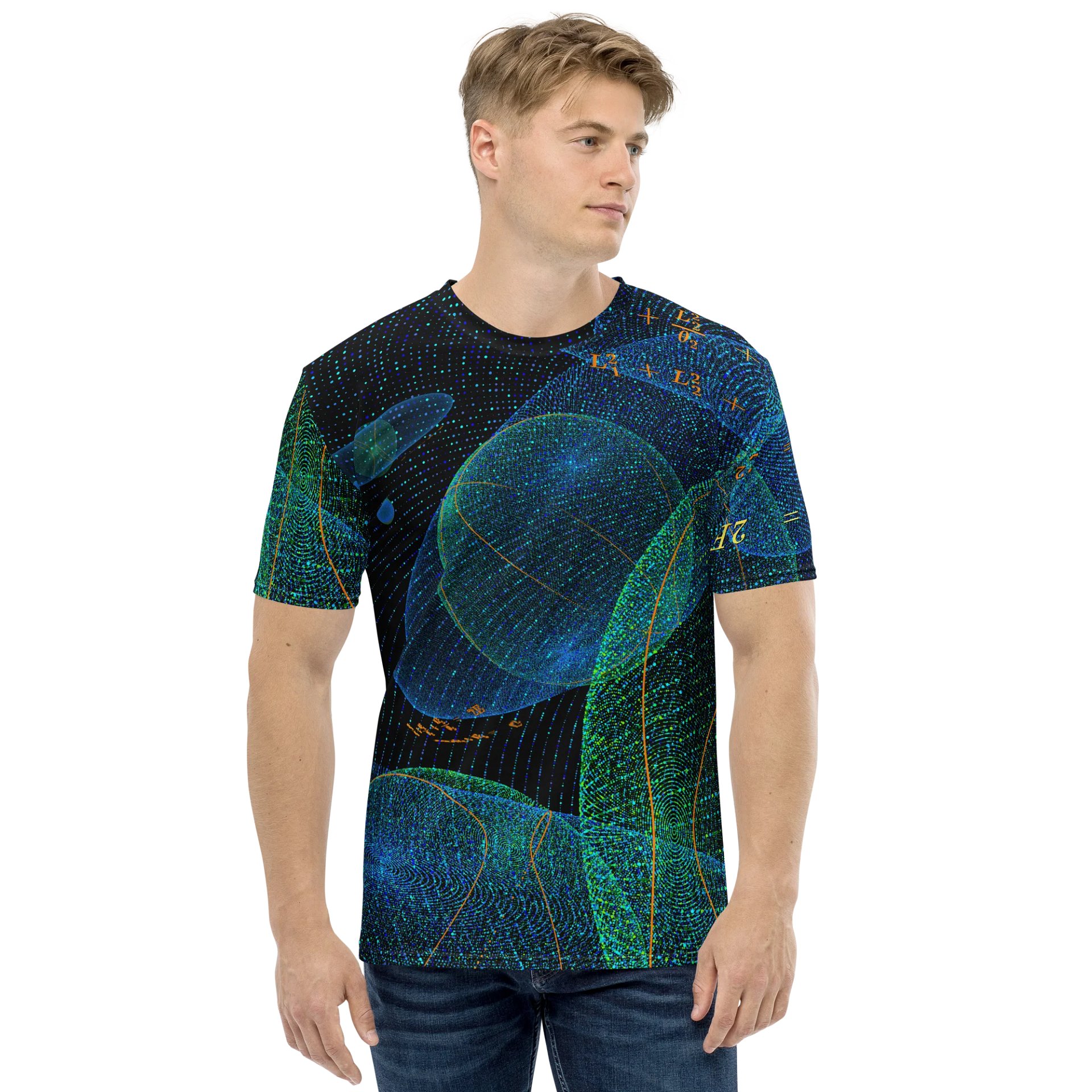 Poinsot's Pixel Spaceship 3 - Physics of the Gyroscope Men's Crew Neck T-Shirt product image (5)