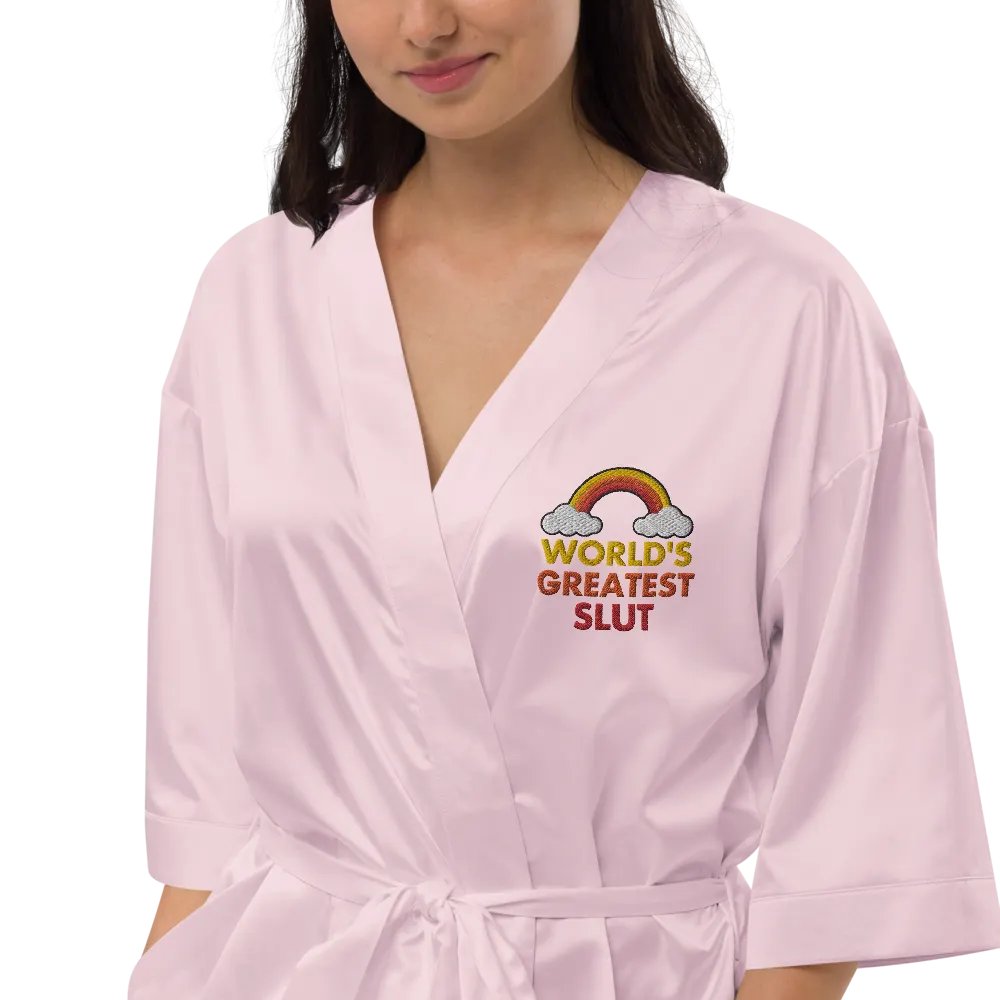 World's Greatest Slut embroidered satin robe product image (7)