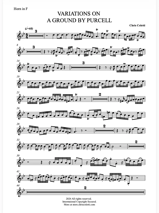 Variations on a Ground in C after Henry Purcell - HORN product image (1)