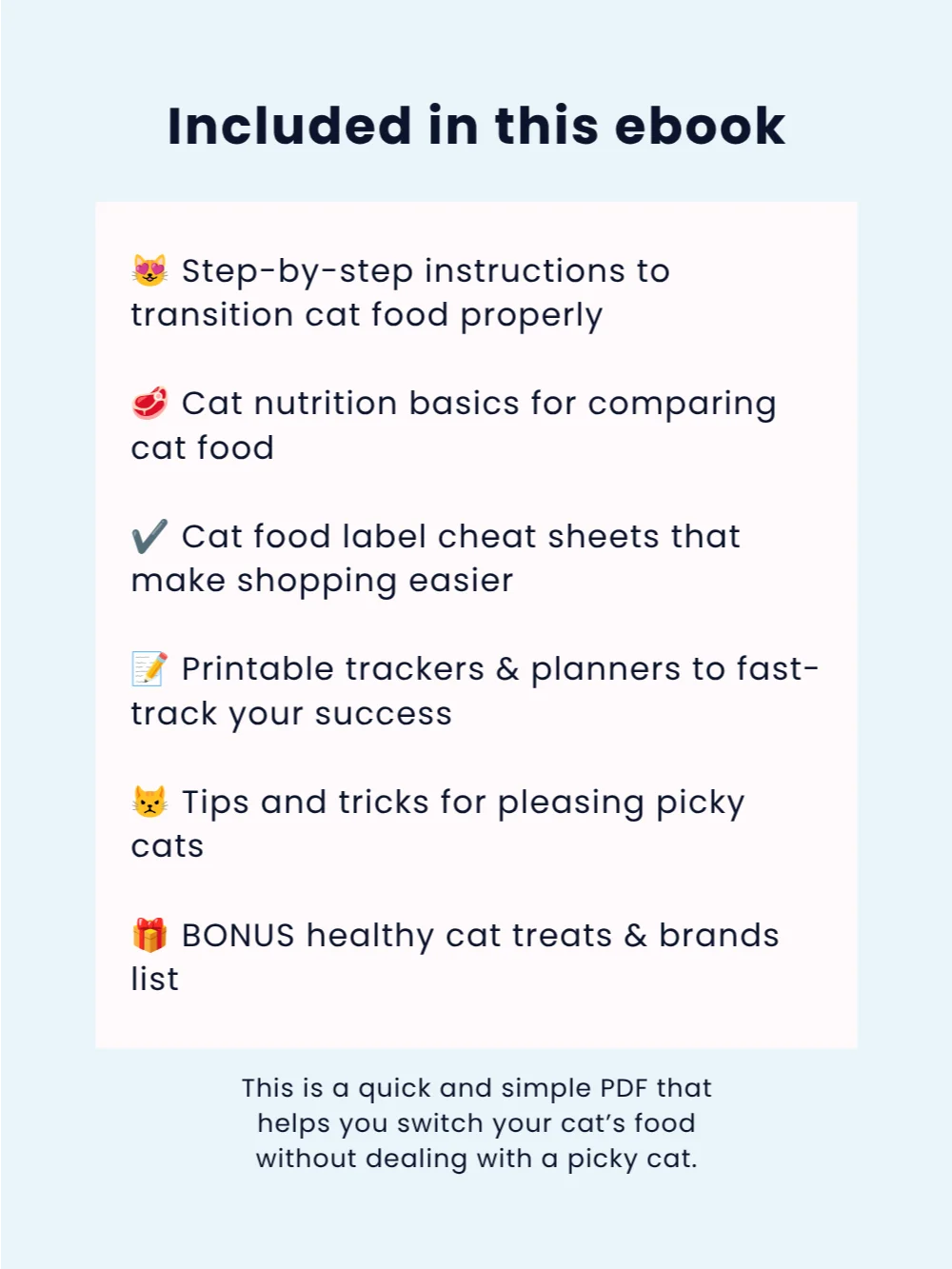 Food transition pdf printables - switch your cat from kibble to wet food ebook product image (3)