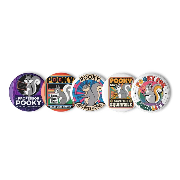 Original Pooky Artwork Buttons: Set of Five -aa product image (1)