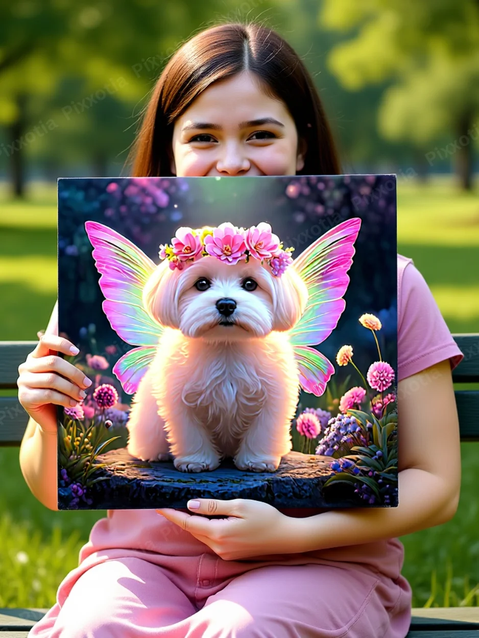 Custom Pet Portrait with Fairy Wings and Flower Crown | Digital Pet Gift product image (7)