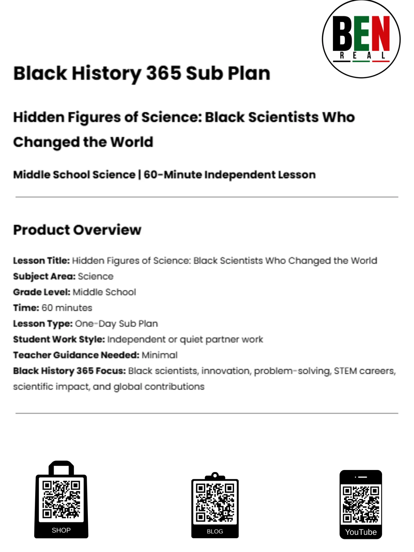 Black History 365 Sub Plan: Hidden Figures of Science | Middle School Science| 60-Minute Lesson product image (2)