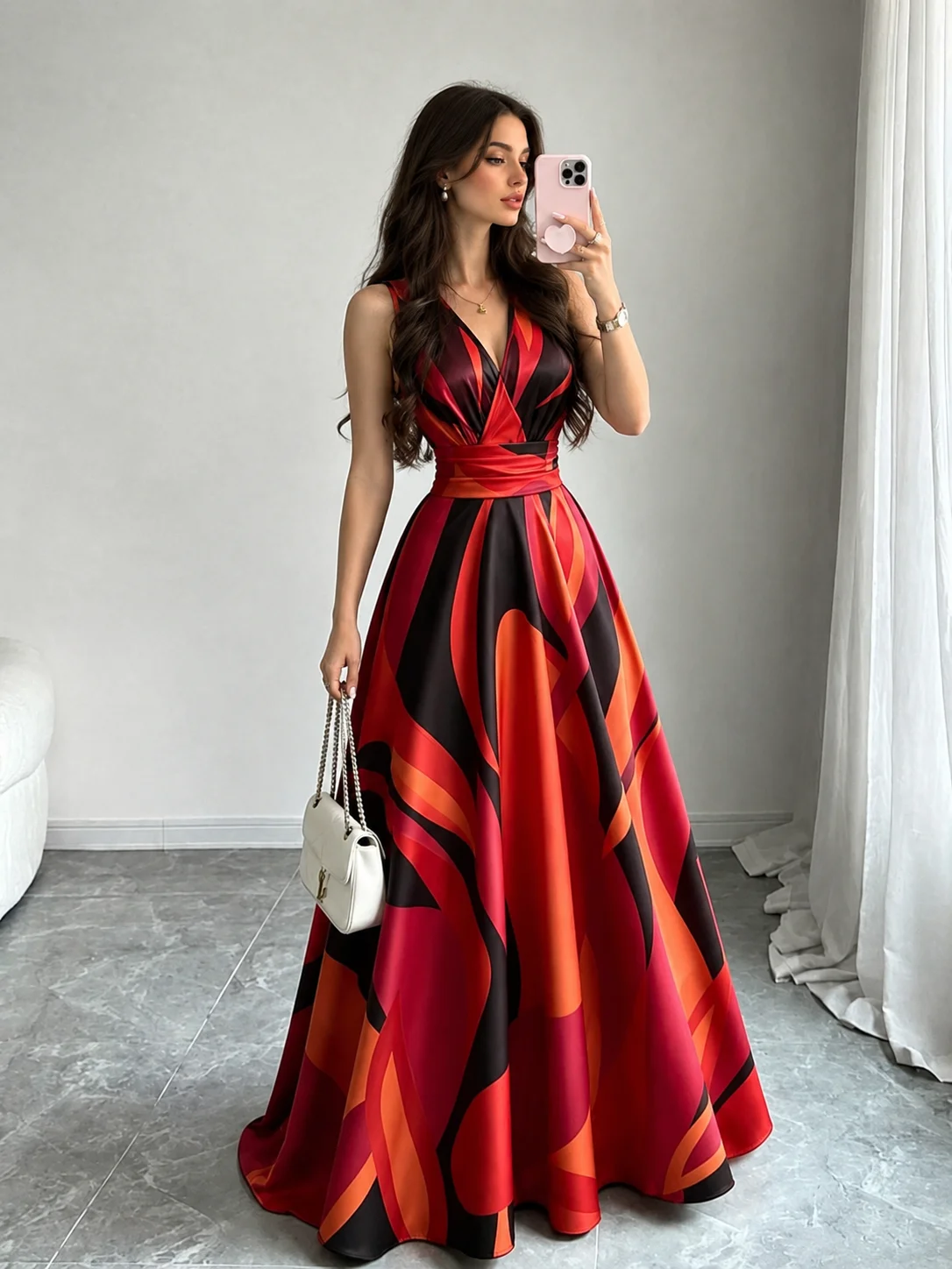 Elenzga Adlest New Vintage Spring/Summer French Style Elegant Fashionable Vacation Design Criss-Cross V-Neck Slimming Tall-Looking Brightening A-Line Maxi Dress Casual Daily product image (4)