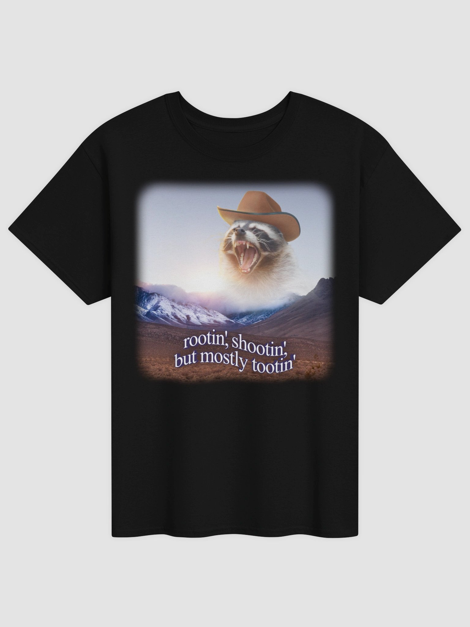 Rootin' Shootin' but mostly Tootin' raccoon cowboy T-shirt product image (1)