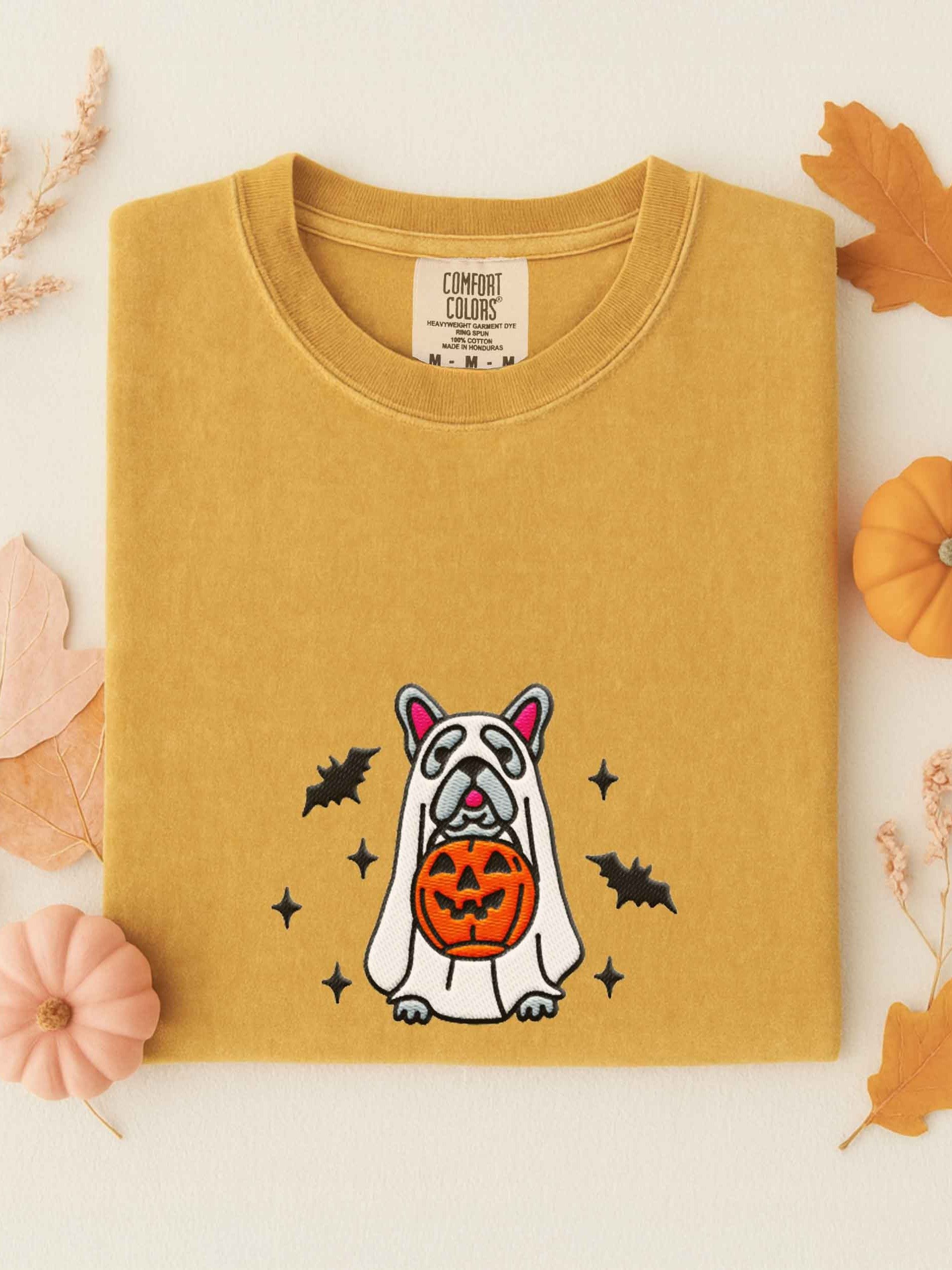 Halloween French Bulldog(Grey) Embroidered T-Shirt product image (1)