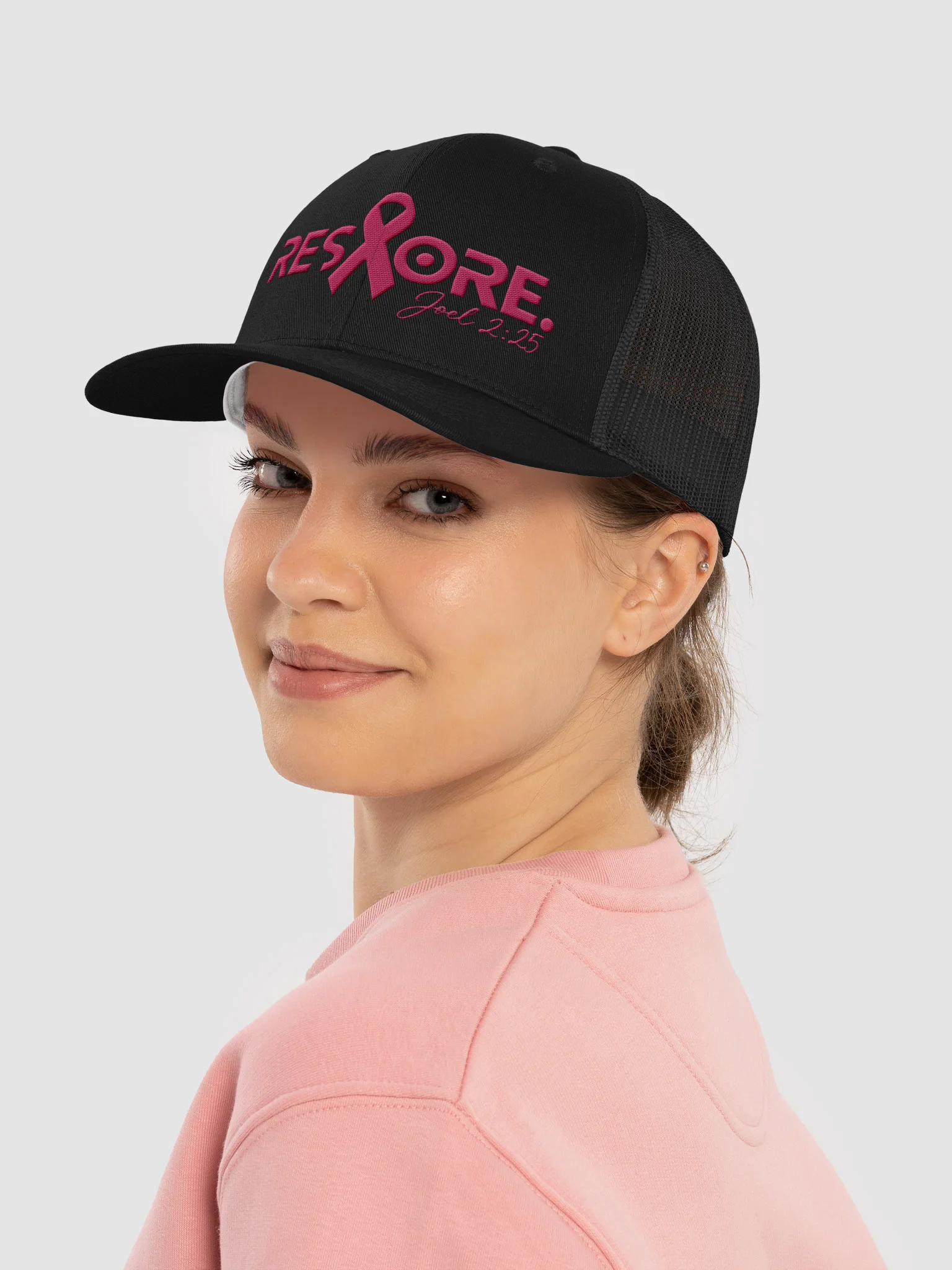 RESTORE. Women's Breast Cancer Awareness Trucker Hat — Faith • Strength • Restoration product image (8)