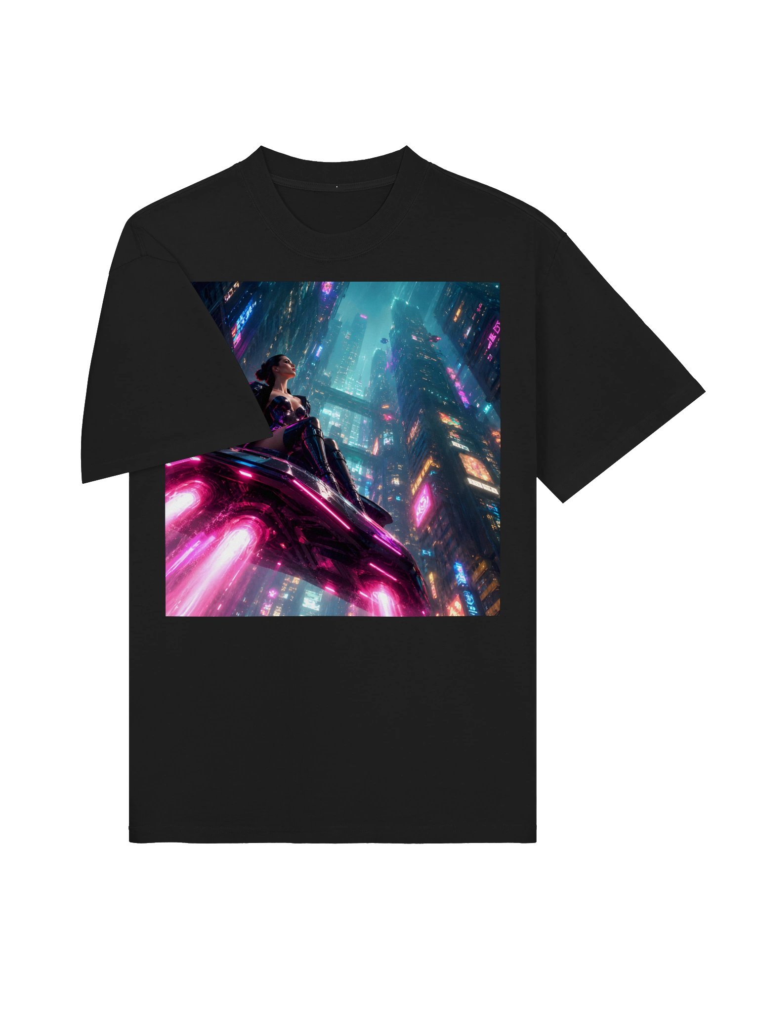 Oversized Faded Black Cyberpunk T-Shirt | Neon Hovercraft Gamer Sci-Fi Tech Streetwear Gift product image (5)