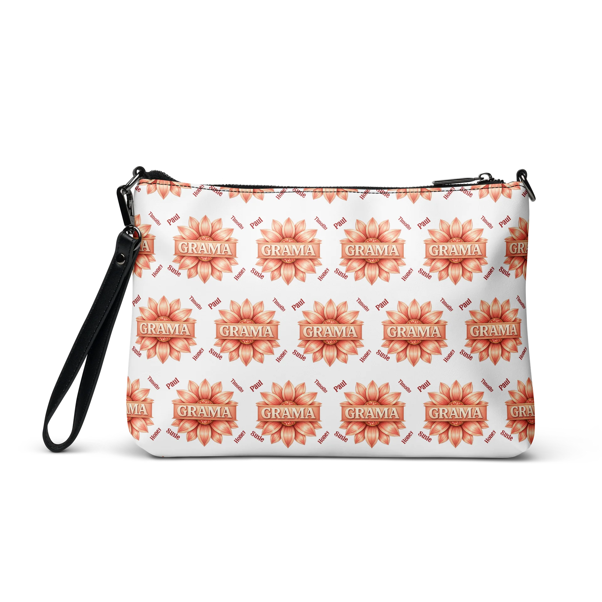 ✨ Personalized Grama Blossom Crossbody Bag | Custom Floral Grid Purse, Faux Leather All-Over Print Gift for Mom & Grandma product image (4)