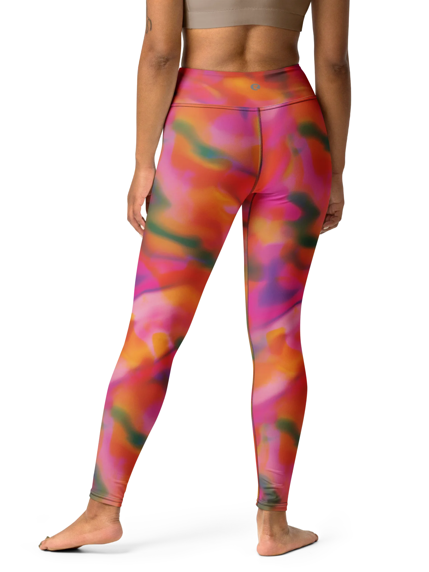 High-Waisted Patterned Leggings "Trendy Vibrant Pink Orange Tie-Dye" product image (7)