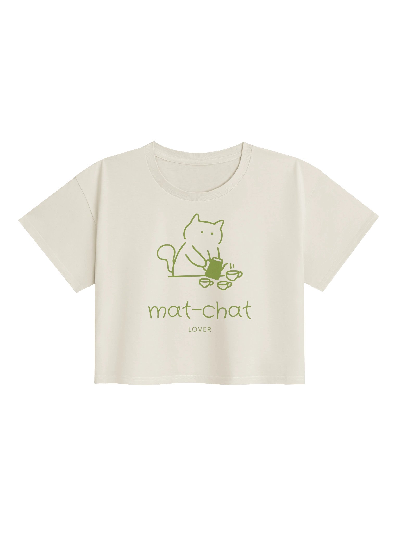 MAT-CHAT LOVER Crop Top - Cute Cat & Matcha Green Tea T-Shirt product image (2)