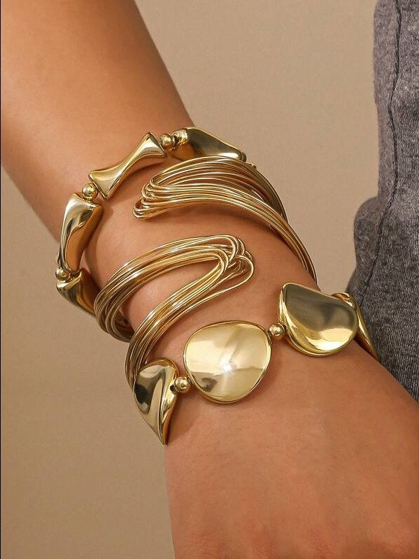 3pcs Fashionable Asymmetrical Shaped Bracelet & Bangle Set For Women, Suitable For Daily Wear, Party, Gift, Jewelry (2 Bracelets Are Plastic Material) product image (1)