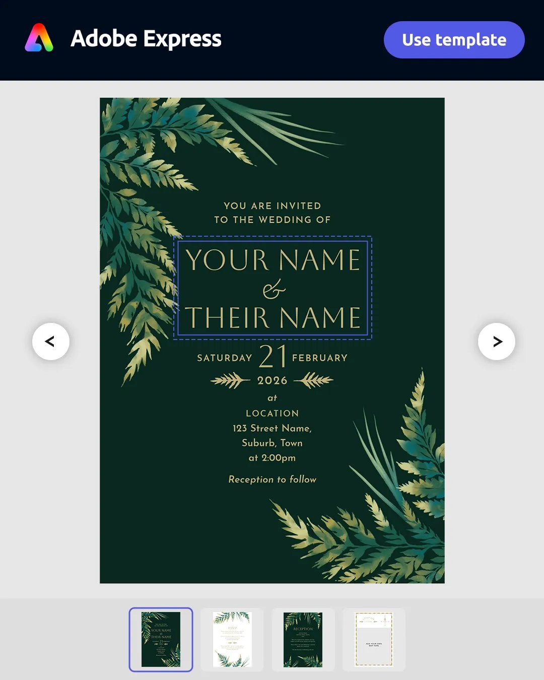 Watercolour Ferns Wedding Invitation Suite - Green product image (6)