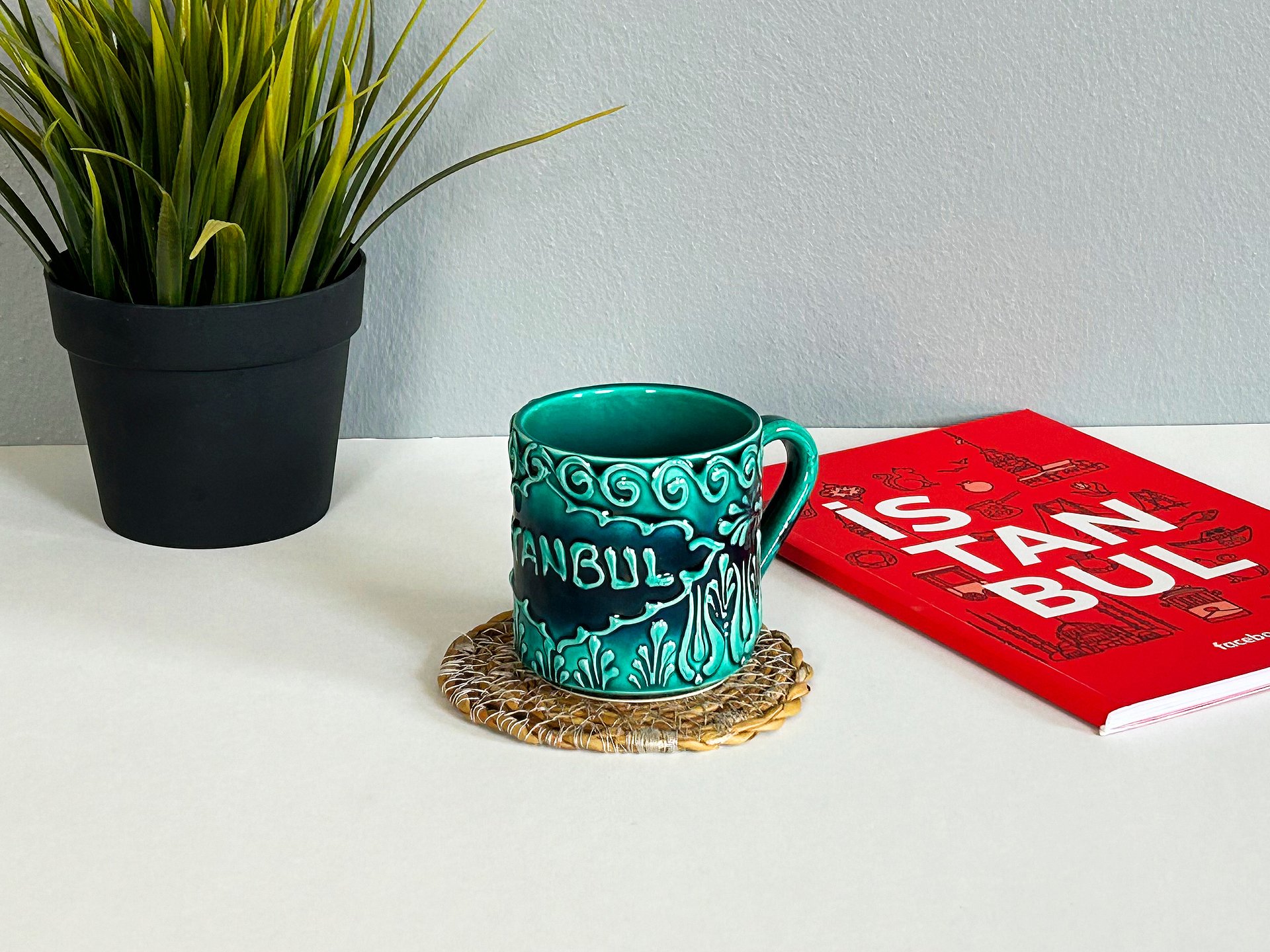 ☕ Ceramic small coffee mug, turquoise/green/emerald mug — handmade pottery product image (5)