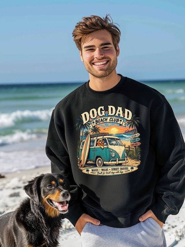 Dog Dad Beach Club Crewneck Sweatshirt | Vintage Surf Dog Dad Gift product image (1)