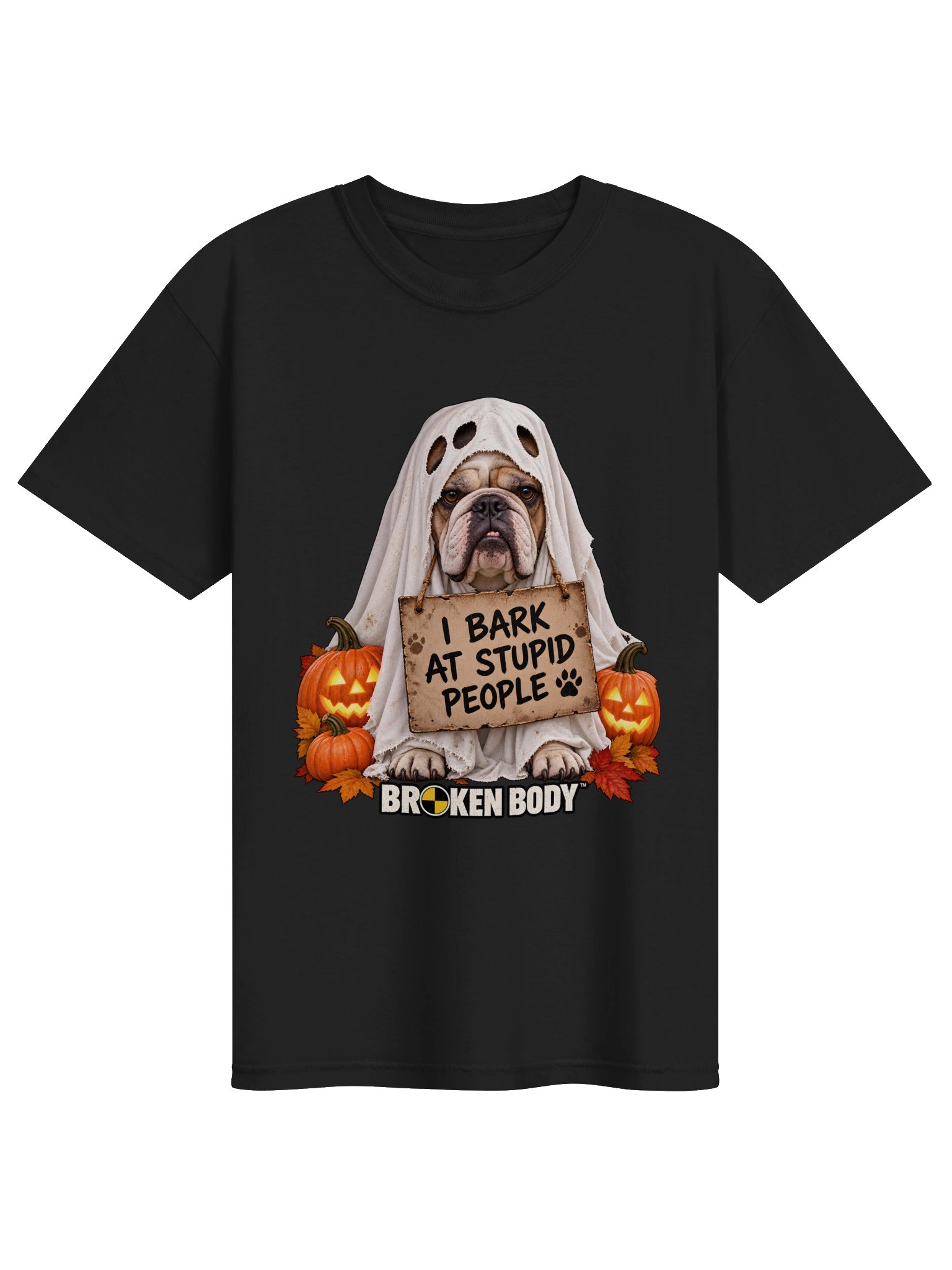 Funny Halloween Dog Lover Shirt — I Bark at Stupid People Bulldog Ghost Tee | Holly-Ween™ product image (2)