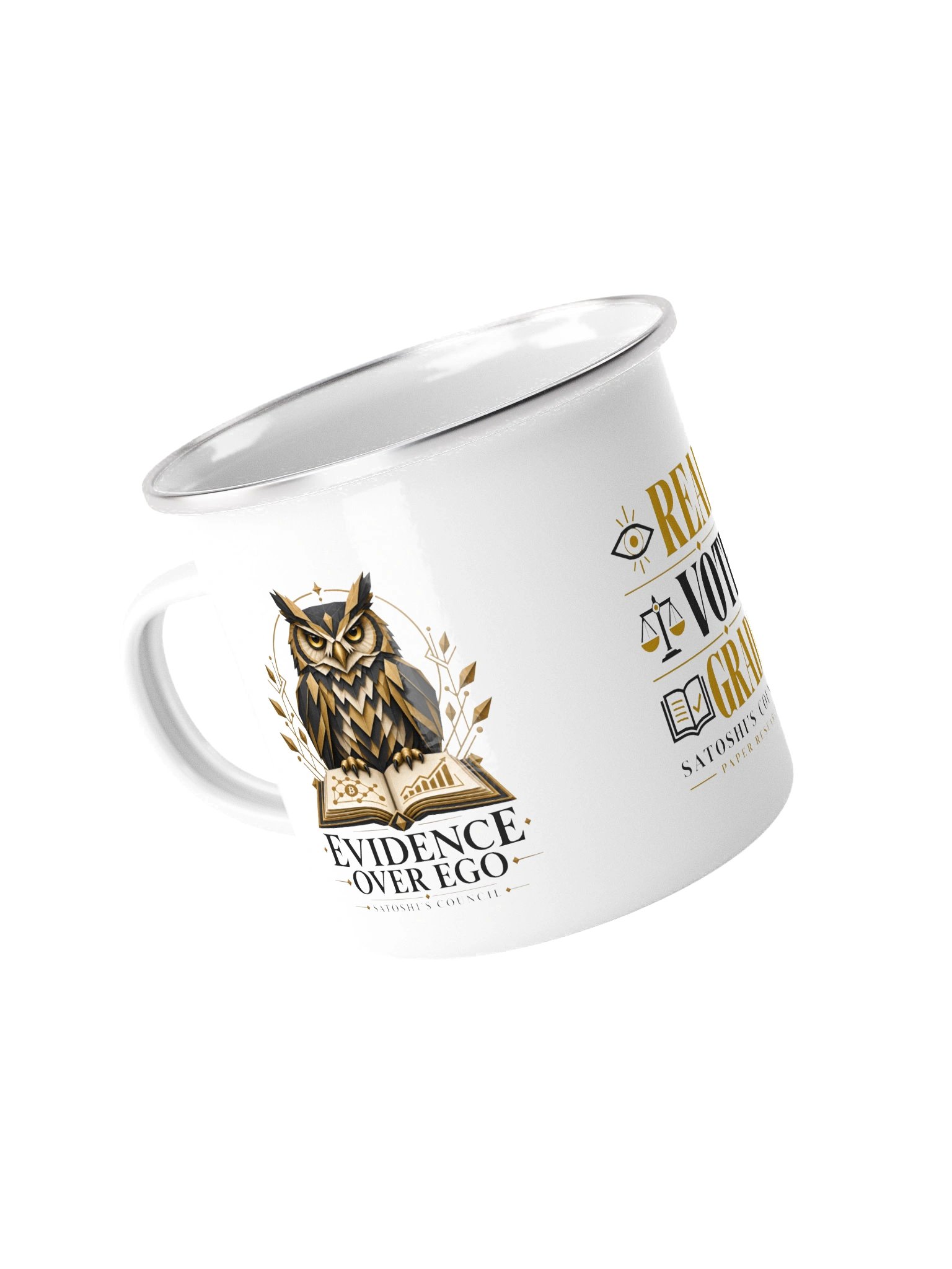Evidence Over Ego — Enamel Camp Mug product image (2)
