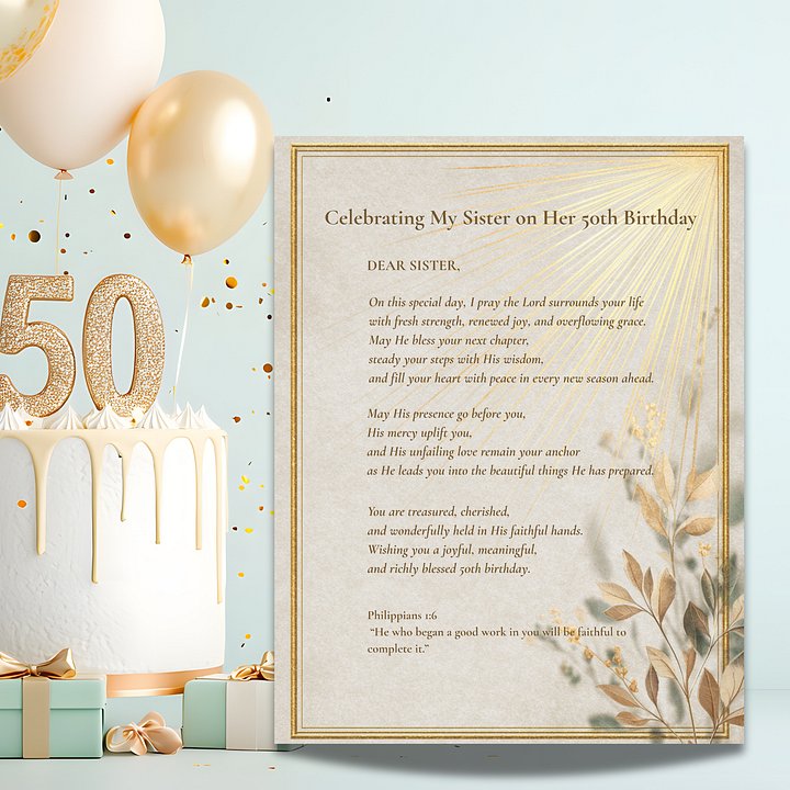 50th Birthday Card for Sister • Christian blessing Printable Milestone Scripture Card product image (1)