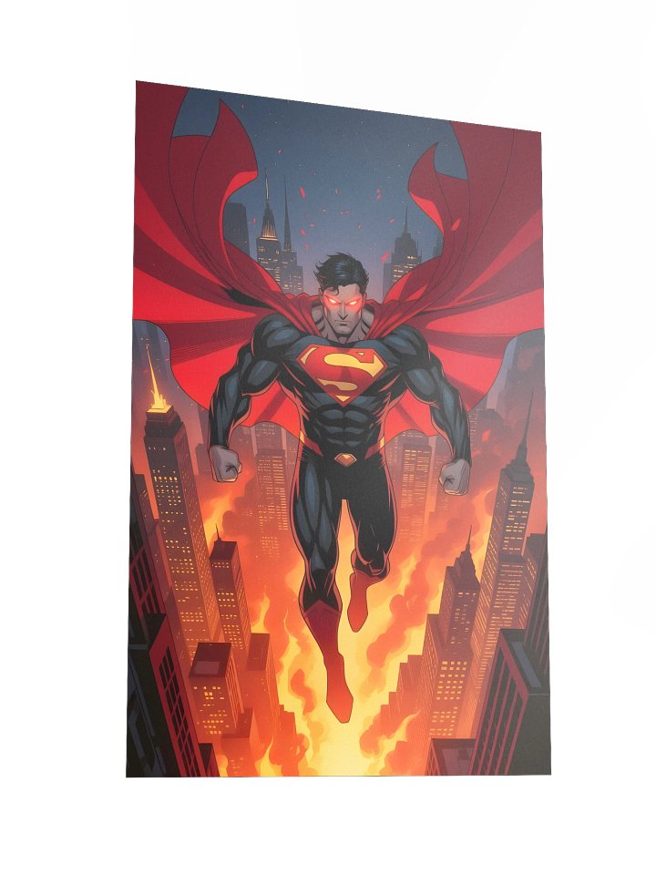 Invincible Sky Guardian in Fiery Metropolis – Epic Hero Flight Wall Art Print product image (4)