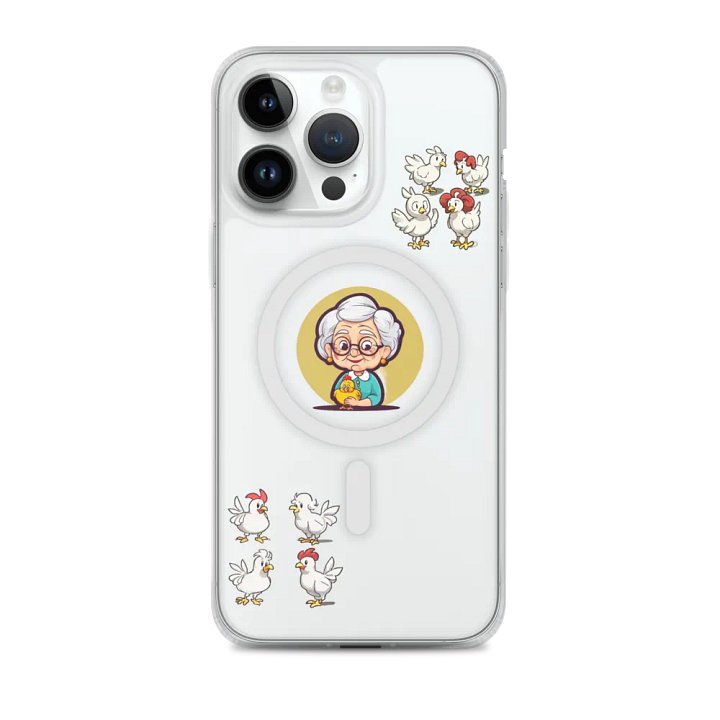 Elderly Woman with Chick Cartoon Clear iPhone® Case product image (2)