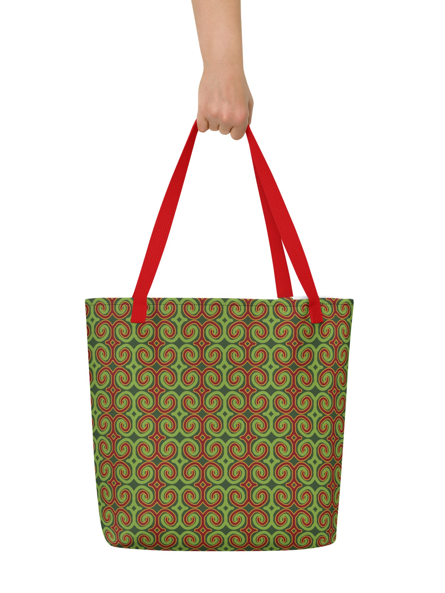 Red & Green Christmas Swirls Large Tote Bag product image (5)