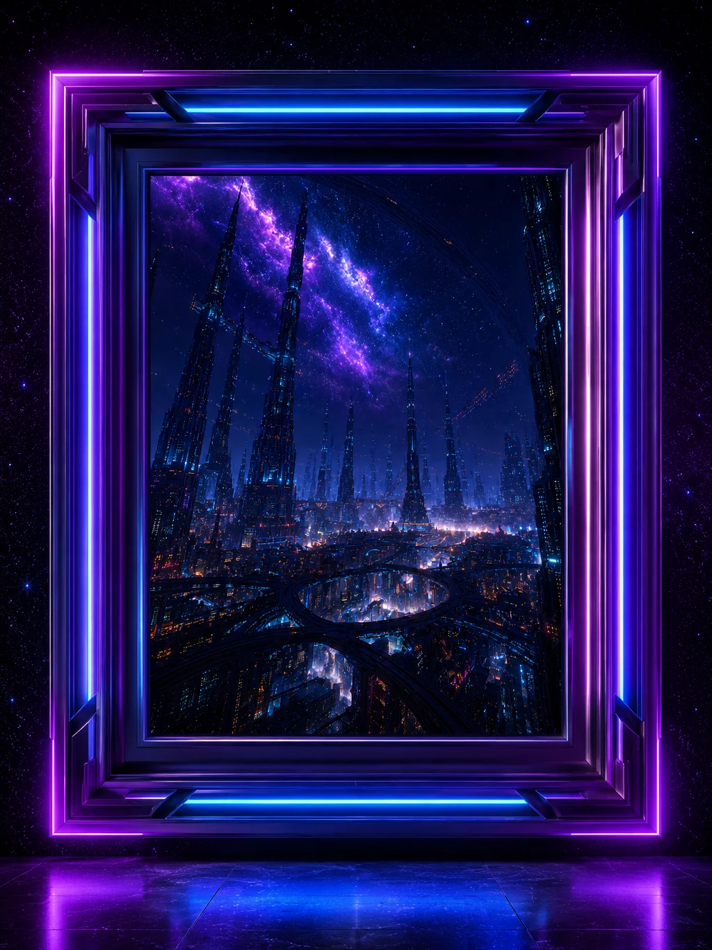 Neon Cyberpunk Cityscape Wall Art | Futuristic Galaxy Skyline Print | Gamer Room Decor Gift product image (1)
