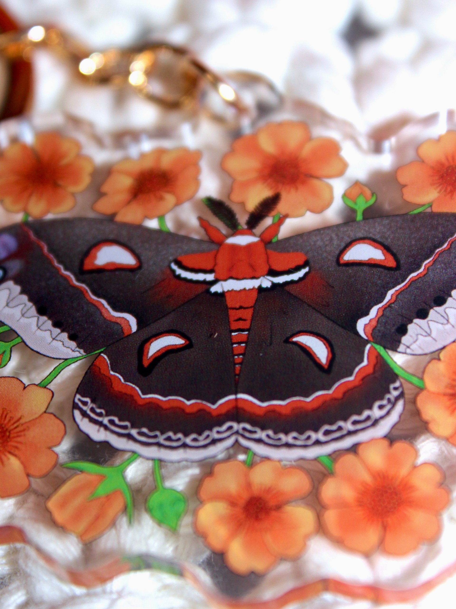 Floral Cecropia Moth Acrylic Keychain product image (5)
