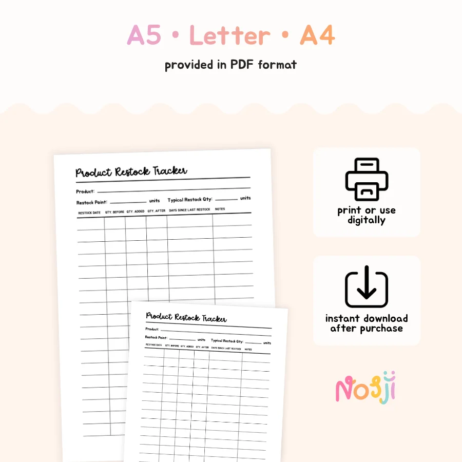 Product Restock Tracker Printable Inventory Restock Log product image (2)