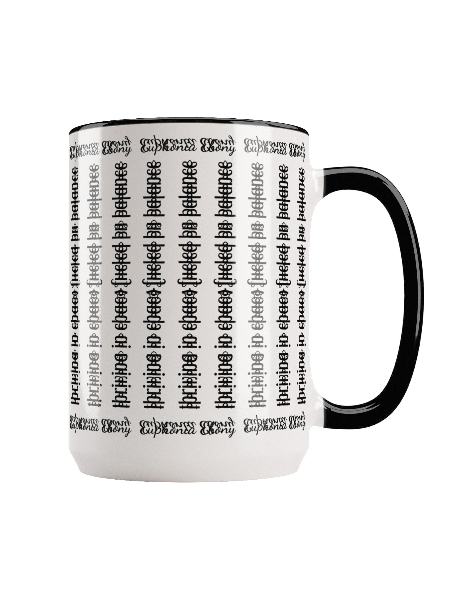 Can you spot it - Cryptic message mug "thriving in chaos fueled by balance" with border: 'Euphonia Ebony' product image (2)